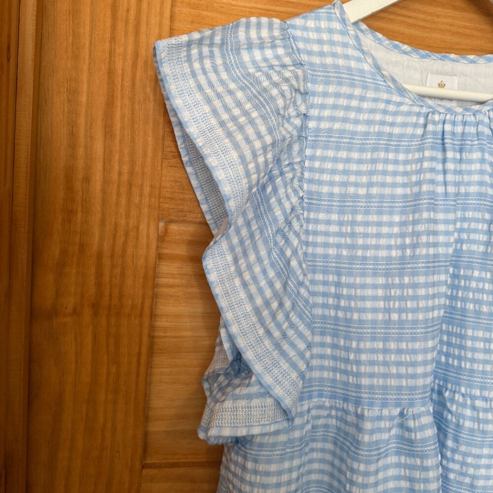 J Marie Sally Blue Gingham Plaid Flutter Sleeve Peasant Top Women's size M - Picture 6 of 8
